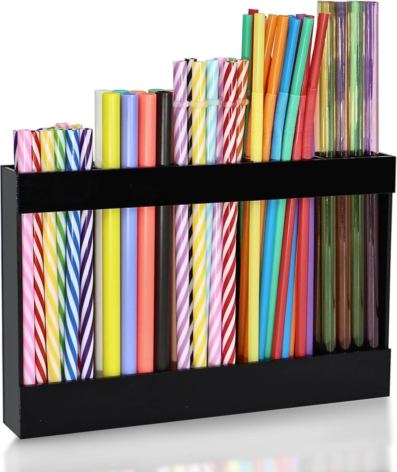 NTIERA 9.5" Large Acrylic Straw Holder for Cabinet Door-Reusable Tumbler Straw Organizer Storage,Small Kitchen Organizers and Storage Accessories Container, Ultra Sticky Cupboard Door Mounted(Black) - Image 1